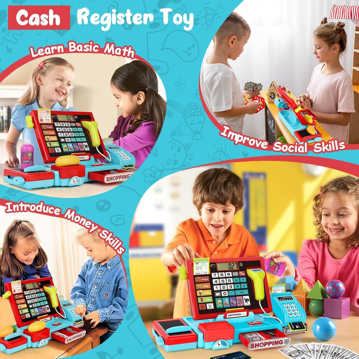Caja registradora infantil 2025 con escáner y sonido, micrófono, ce...