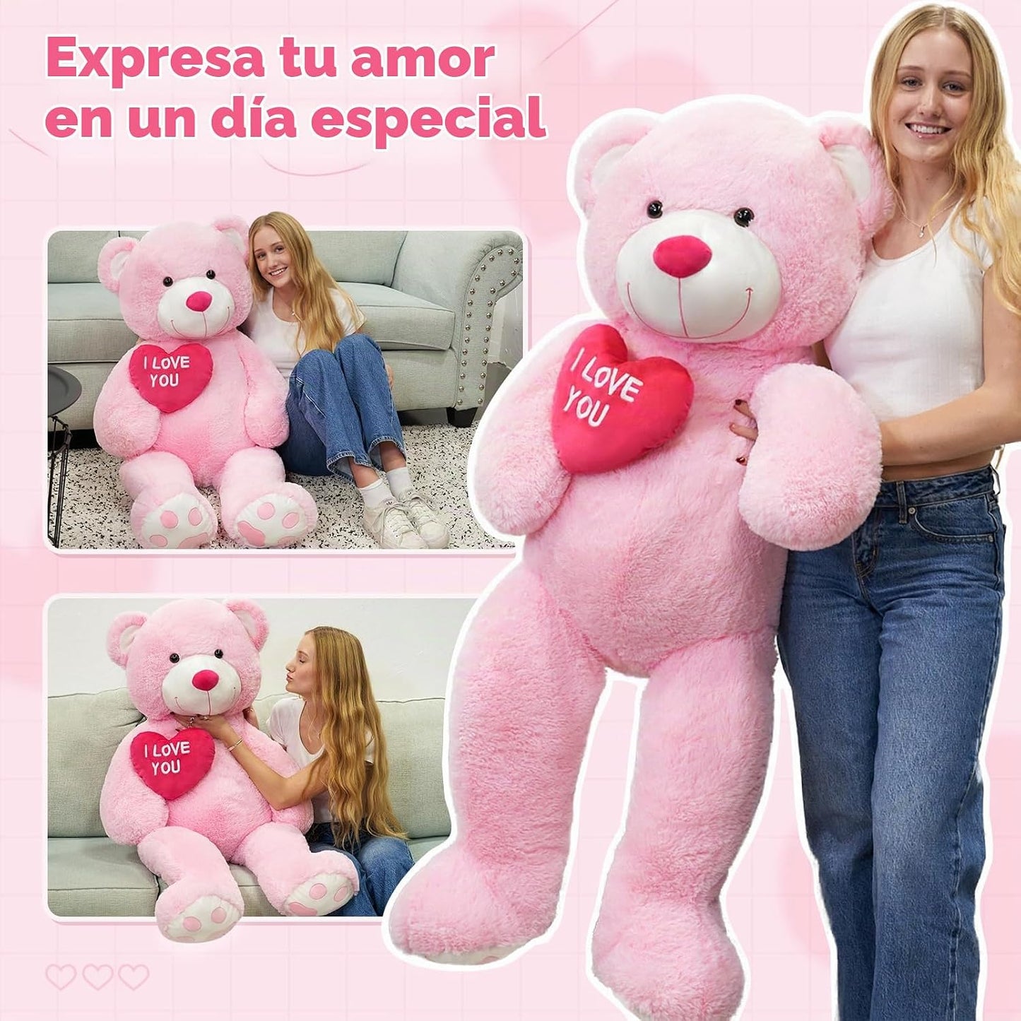 MaoGoLan - Oso de peluche grande de 132 cm, oso de peluche rosa gig...