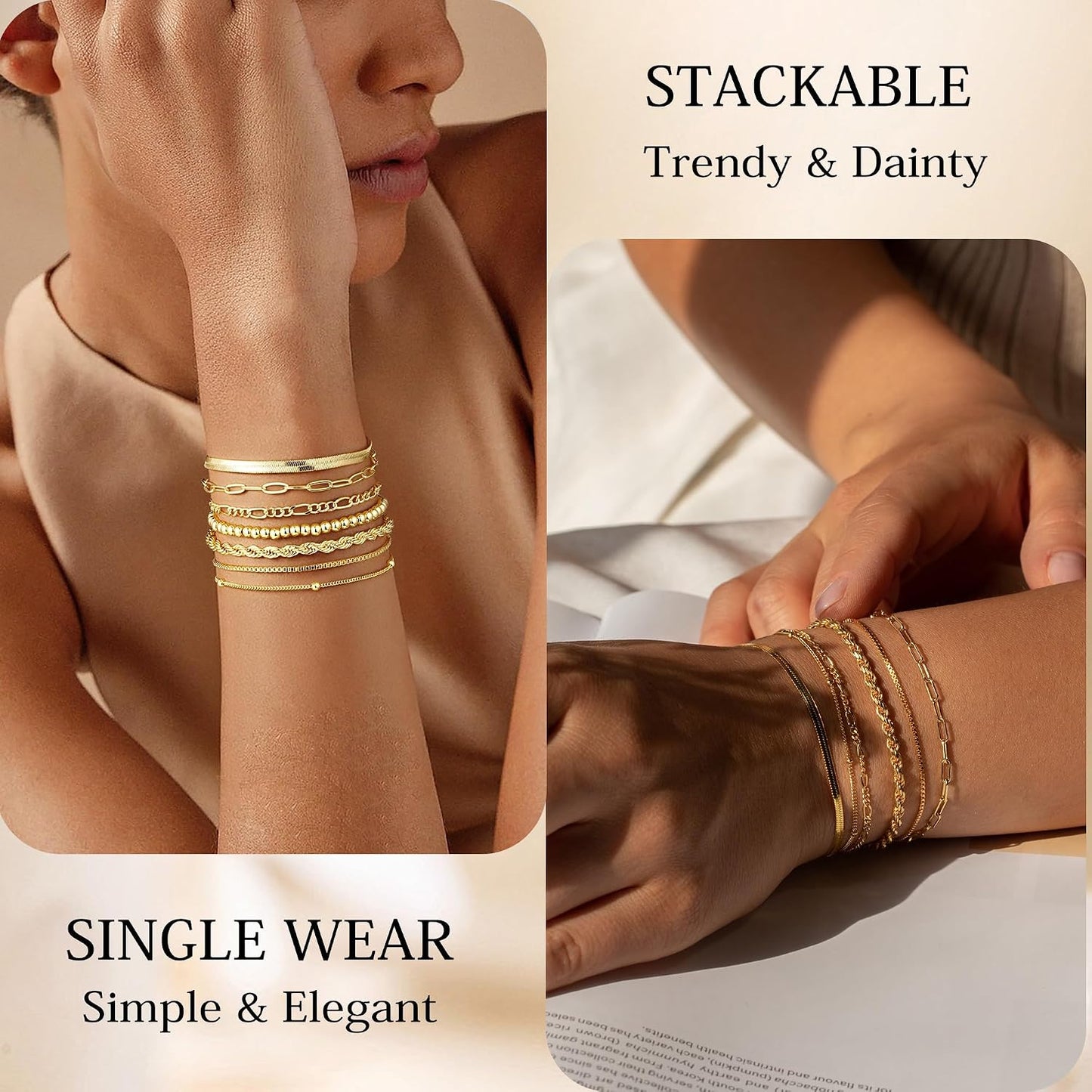 M MOOHAM Juego de 7 pulseras de oro para mujer \u2013 Juego de puls...
