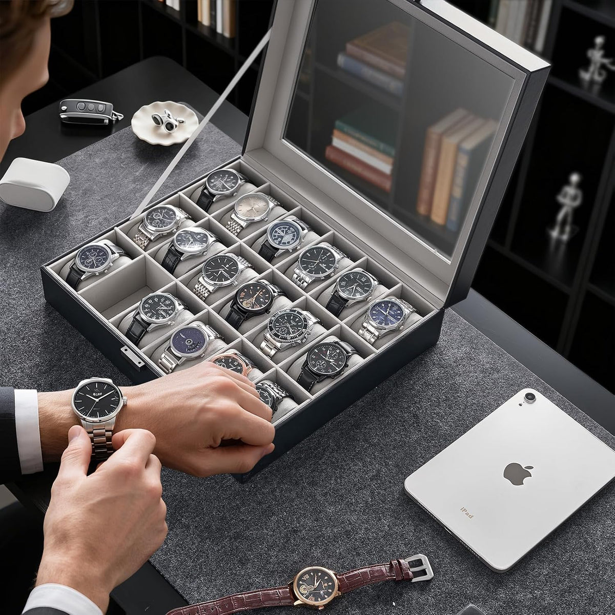 Caja de reloj ProCase para hombres, organizador de caja de reloj co...