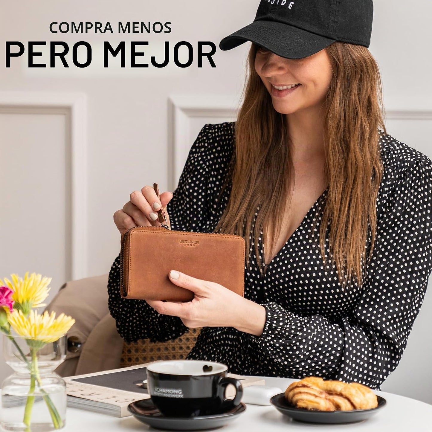BERLINER BAGS Cartera de cuero genuino Margo, con bloqueo RFID, tar...