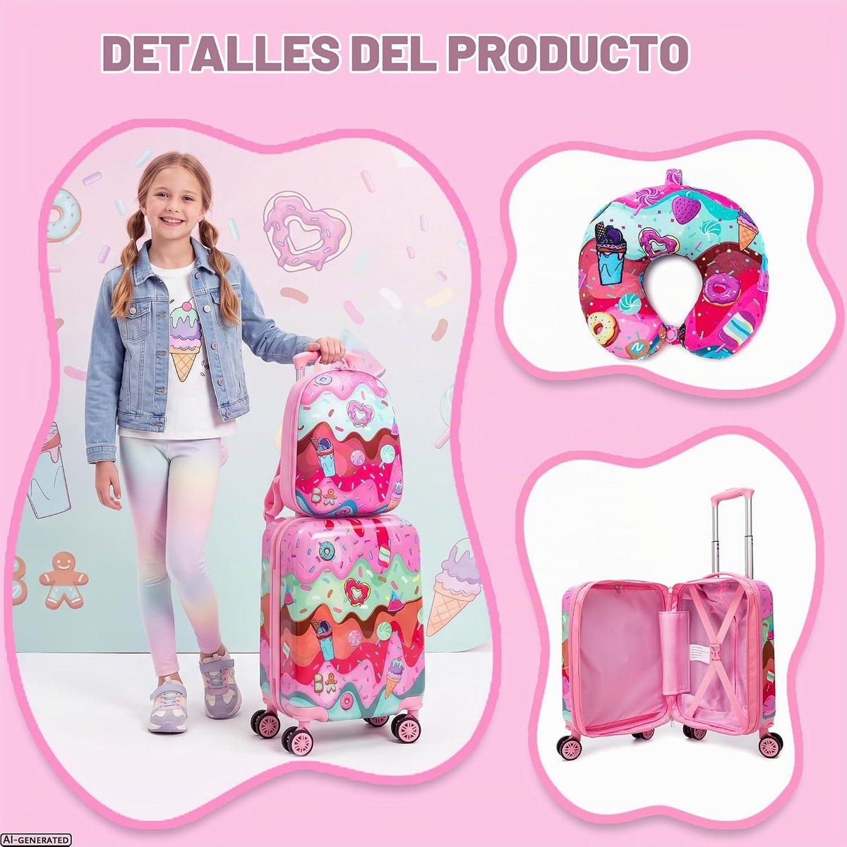 Esteemly Juego de equipaje para niños, 4 piezas, 16 pulgadas, rueda...