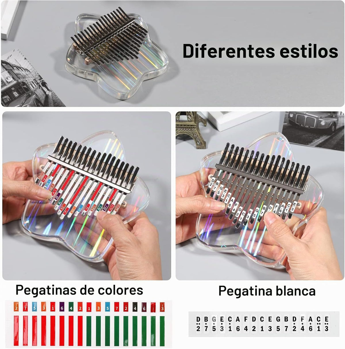 Beveetio Kalimba de Pulgar Transparente con Estuche Protector Eva,...