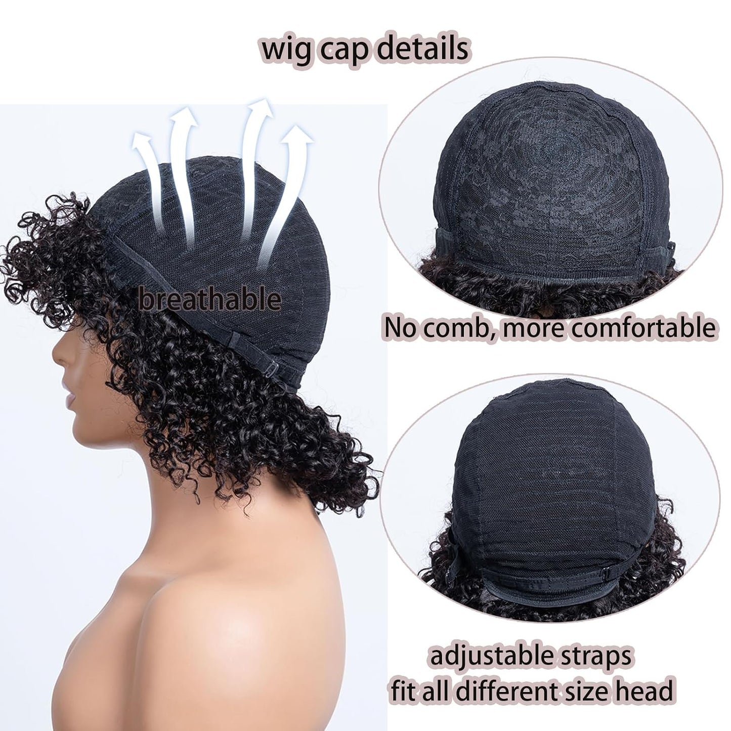 OnePart Peluca corta de cabello humano rizado Jerry con flequillo p...