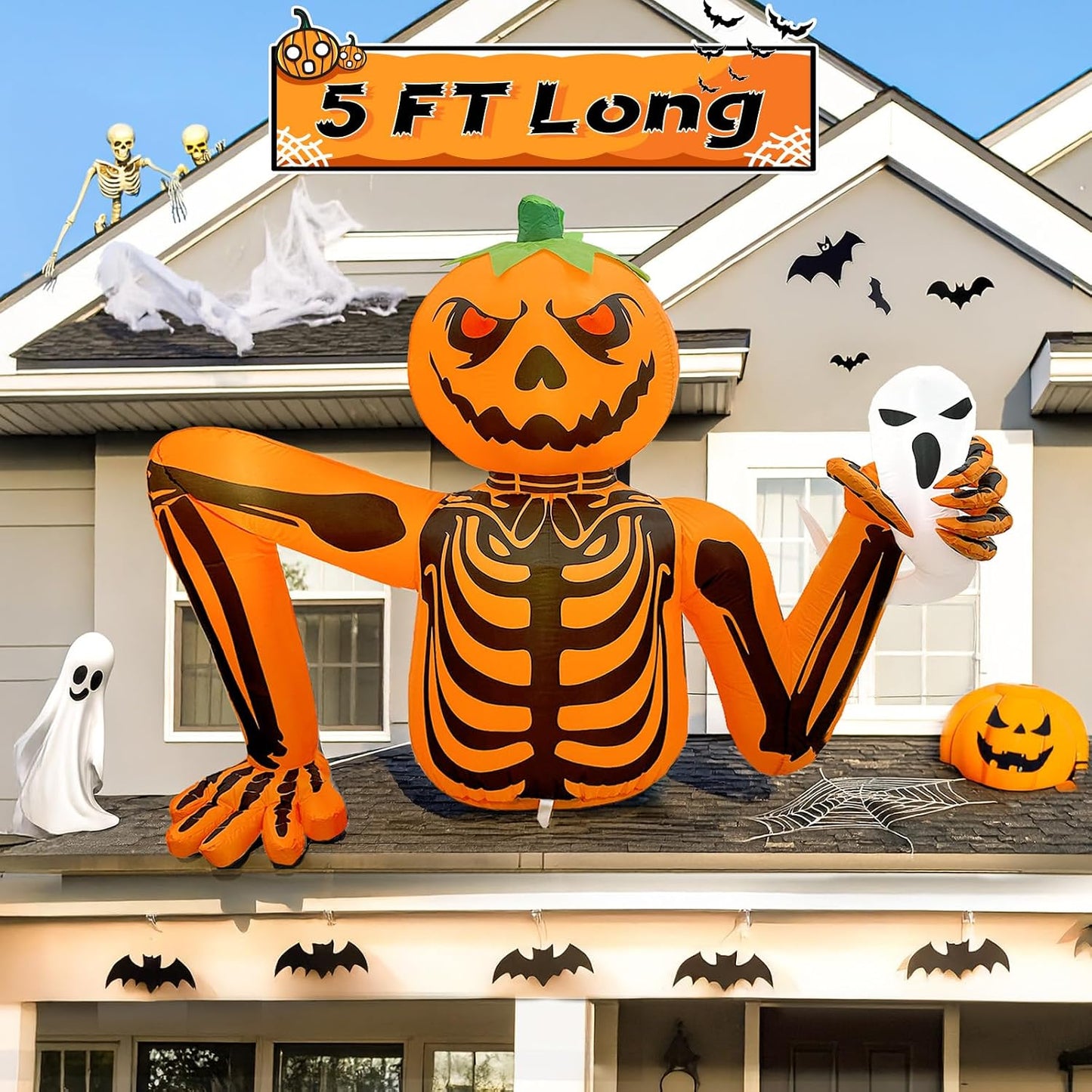 GUDELAK Decoración inflable de Halloween de 5 pies para exteriores,...
