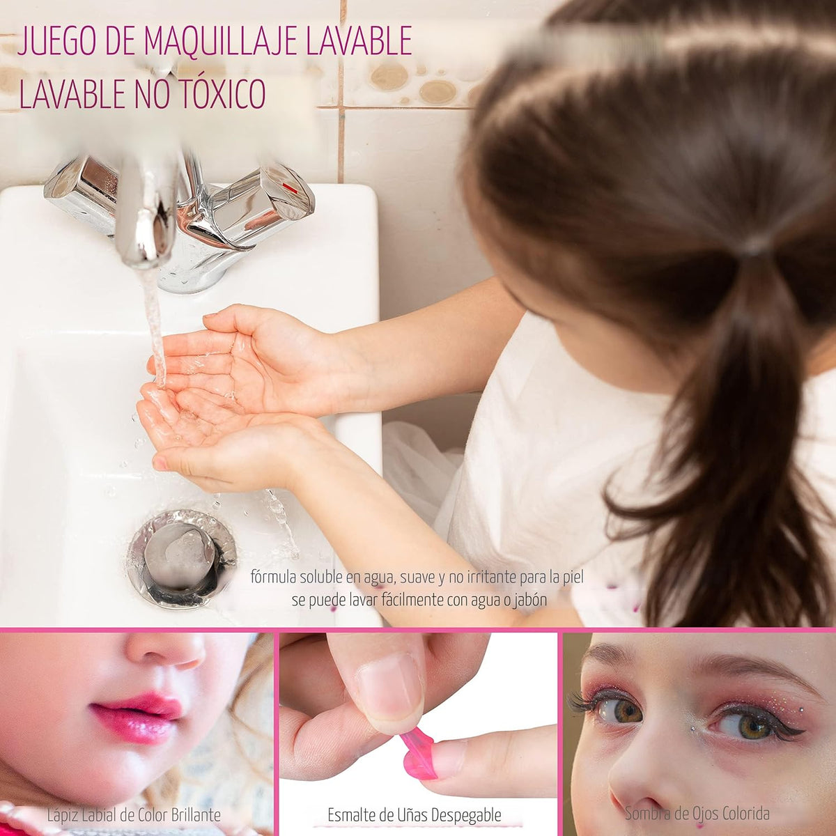 54 piezas de kit de maquillaje para niñas, juego de cosméticos lava...
