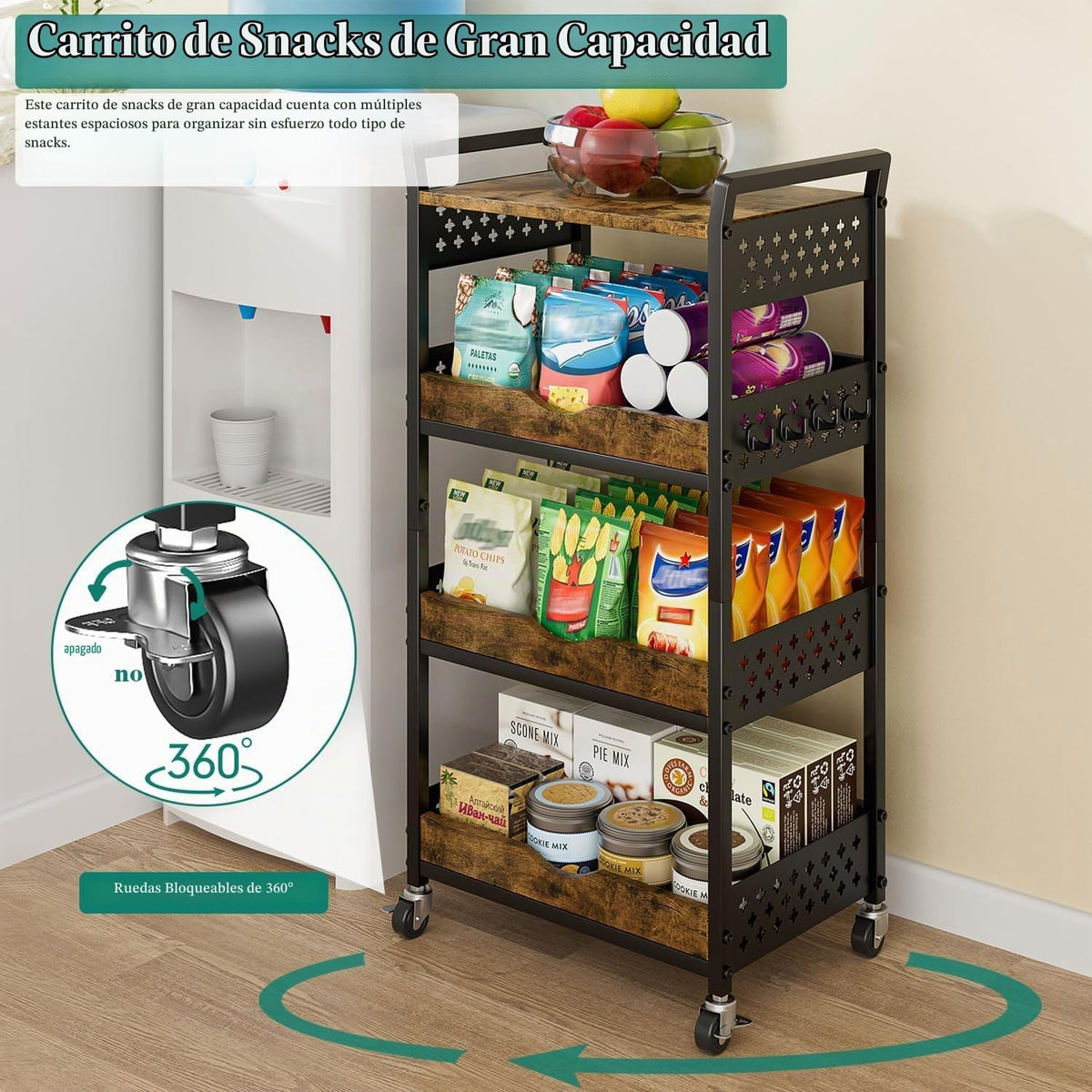 Giwil Carrito de almacenamiento rodante de 4 niveles, pequeño carri...