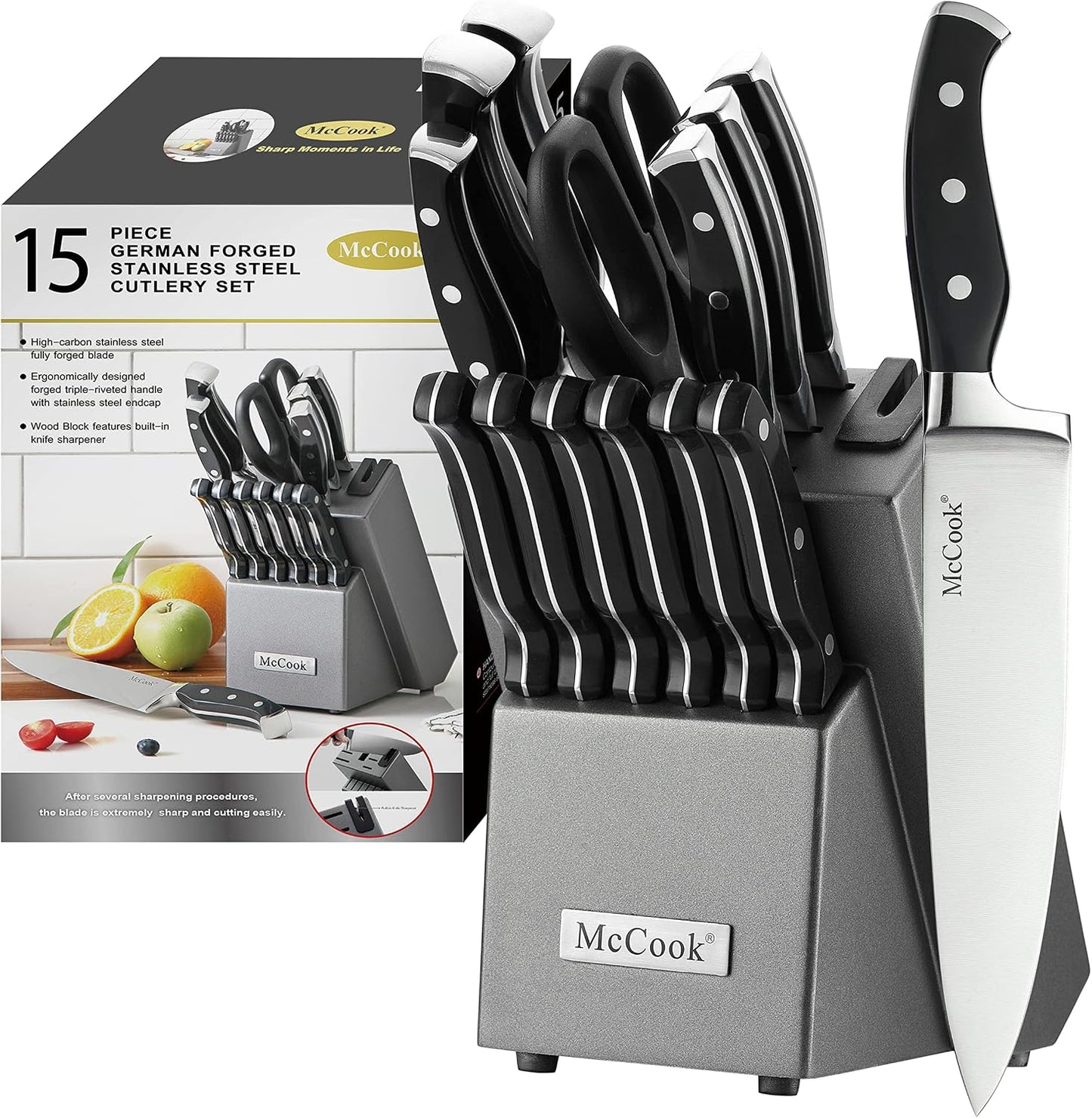McCook® Juegos de cuchillos, juego de cuchillos de cocina alemán de...