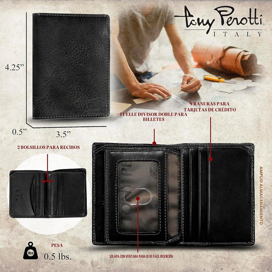 Tony Perotti Billetera plegable de cuero italiano para hombre con s...