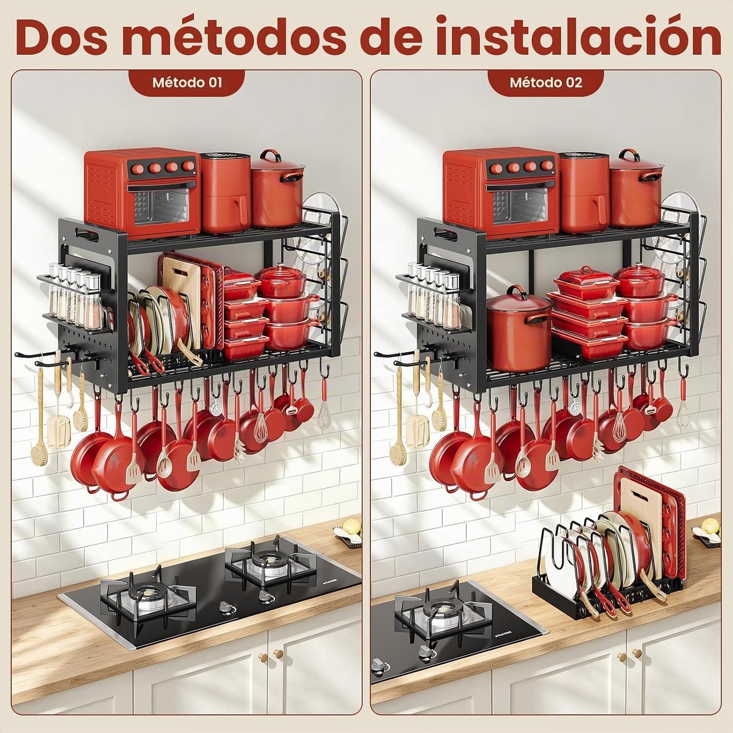 Planimar Soporte de pared para ollas, organizador de sartén de meta...