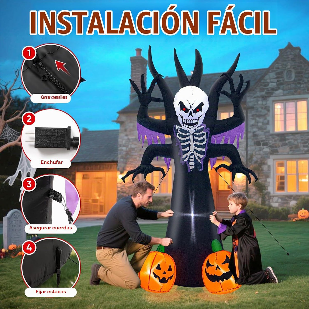 Árbol de esqueleto inflable de Halloween de 8 pies para decoración...