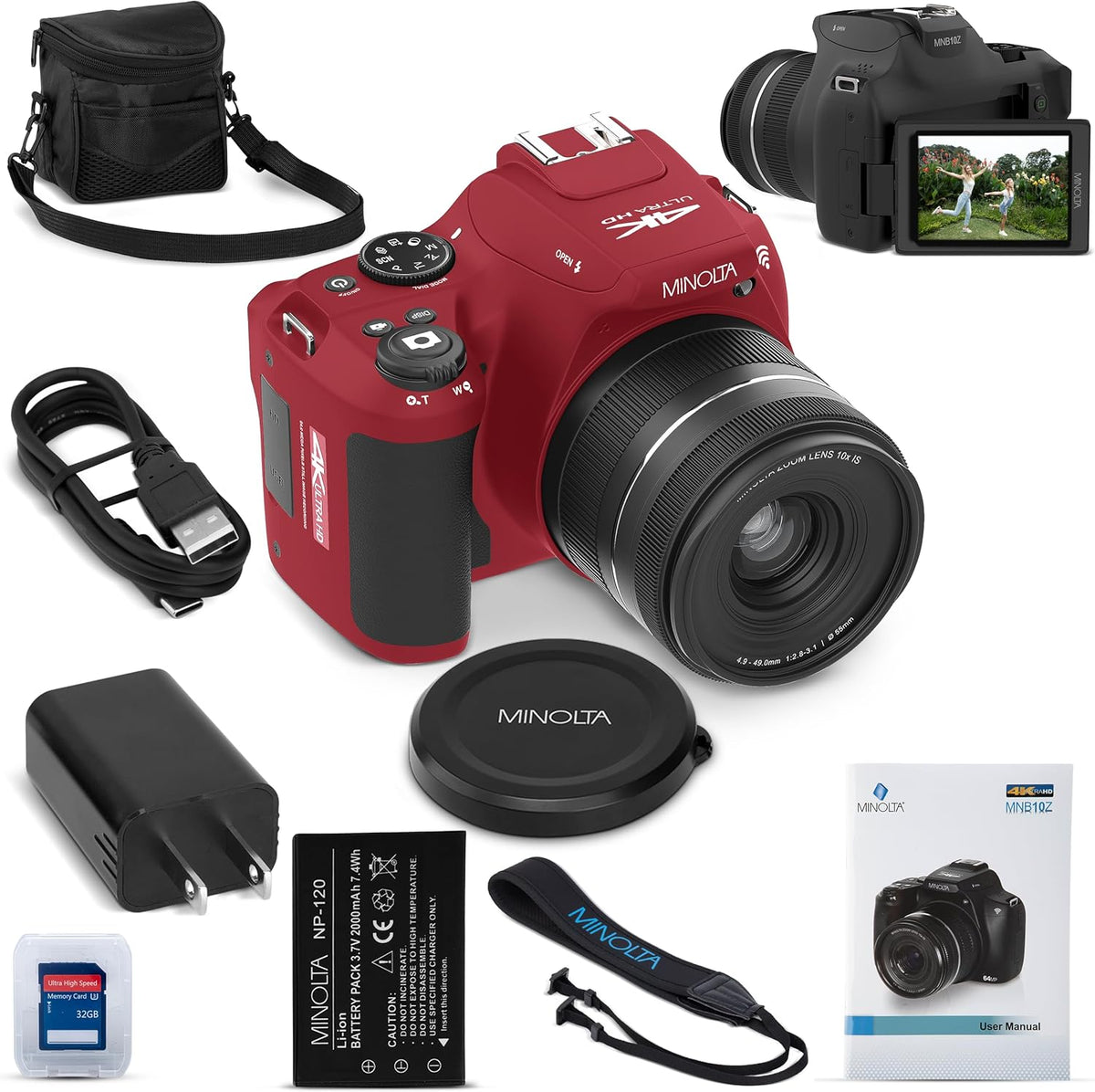 Minolta MNB10Z Cámara puente 4K de 64MP, zoom óptico 10X, LCD abati...