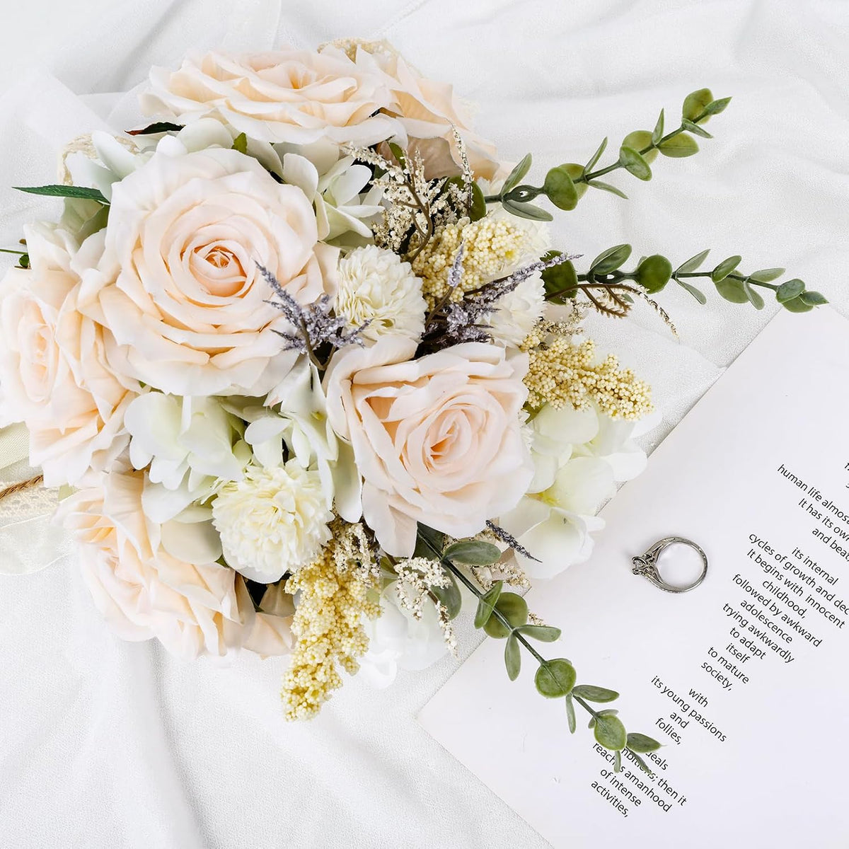 CEWOR Ramos de boda para novia, dama de honor, rosas artificiales c...