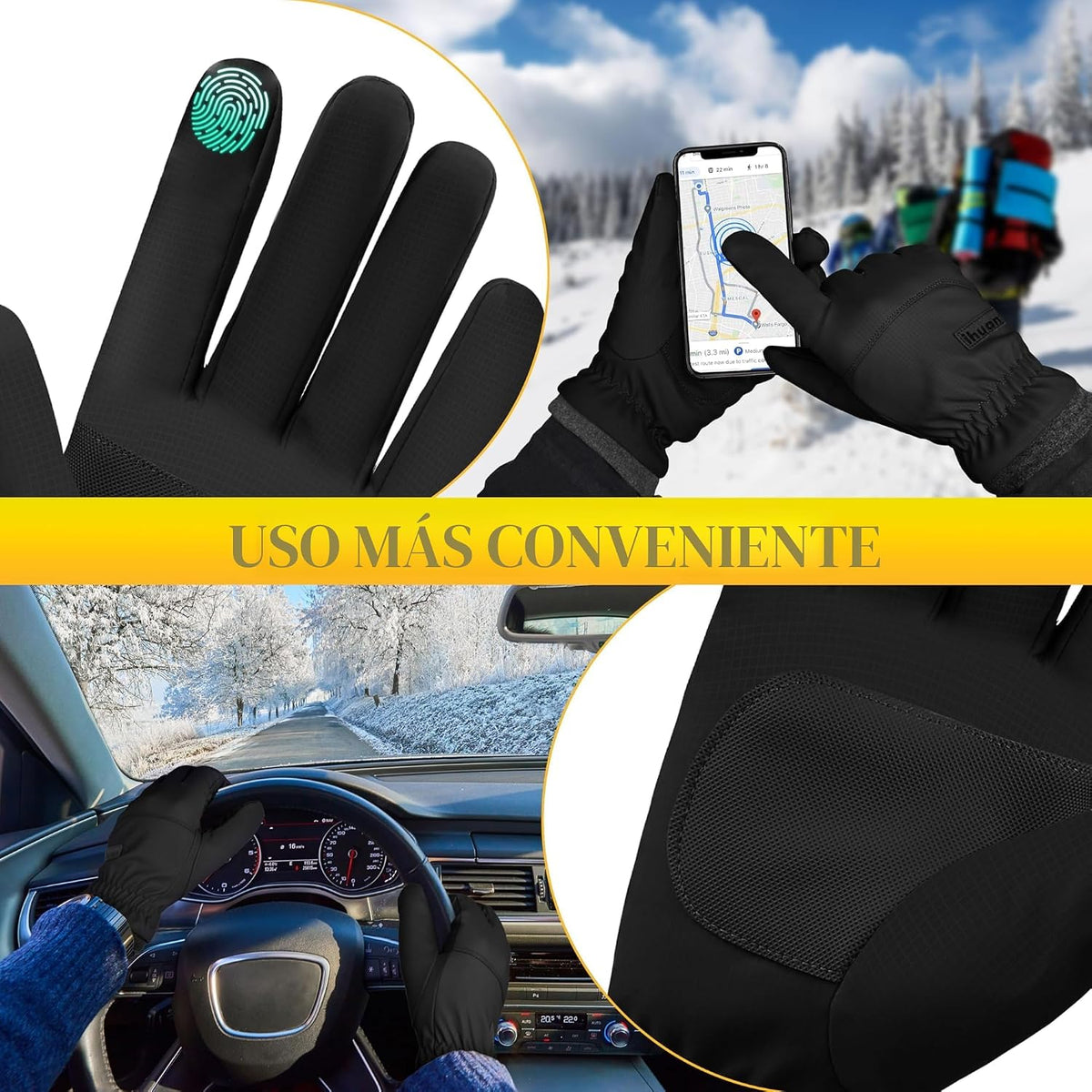 ihuan Guantes de invierno impermeables para hombre y mujer, guantes...
