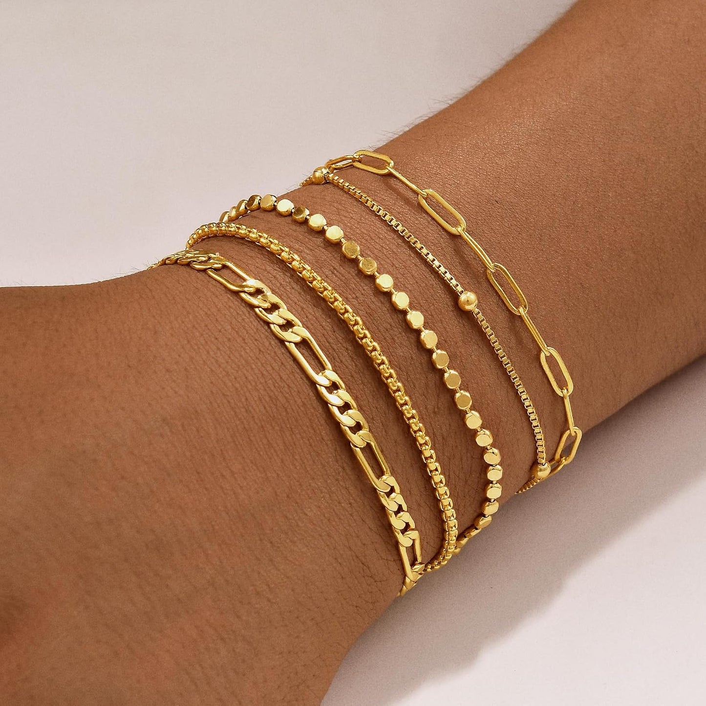 Striviio Pulseras de oro para mujer, chapado en oro de 14 quilates,...