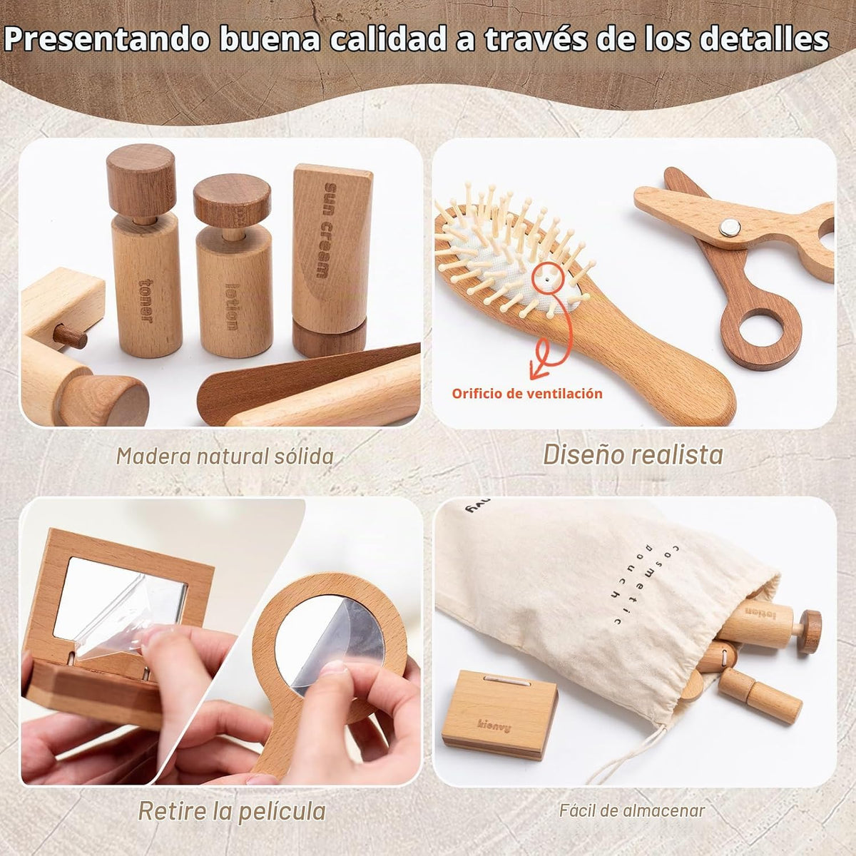 kienvy Juego de 11 juguetes de maquillaje de madera para niñas, kit...