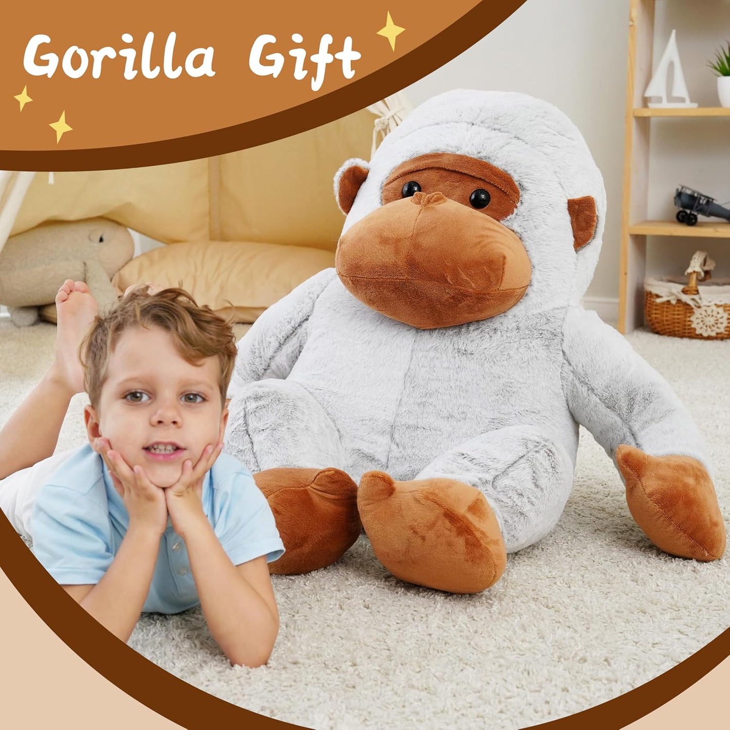Jrystar Gorila gigante de peluche, juguetes de peluche grandes de g...
