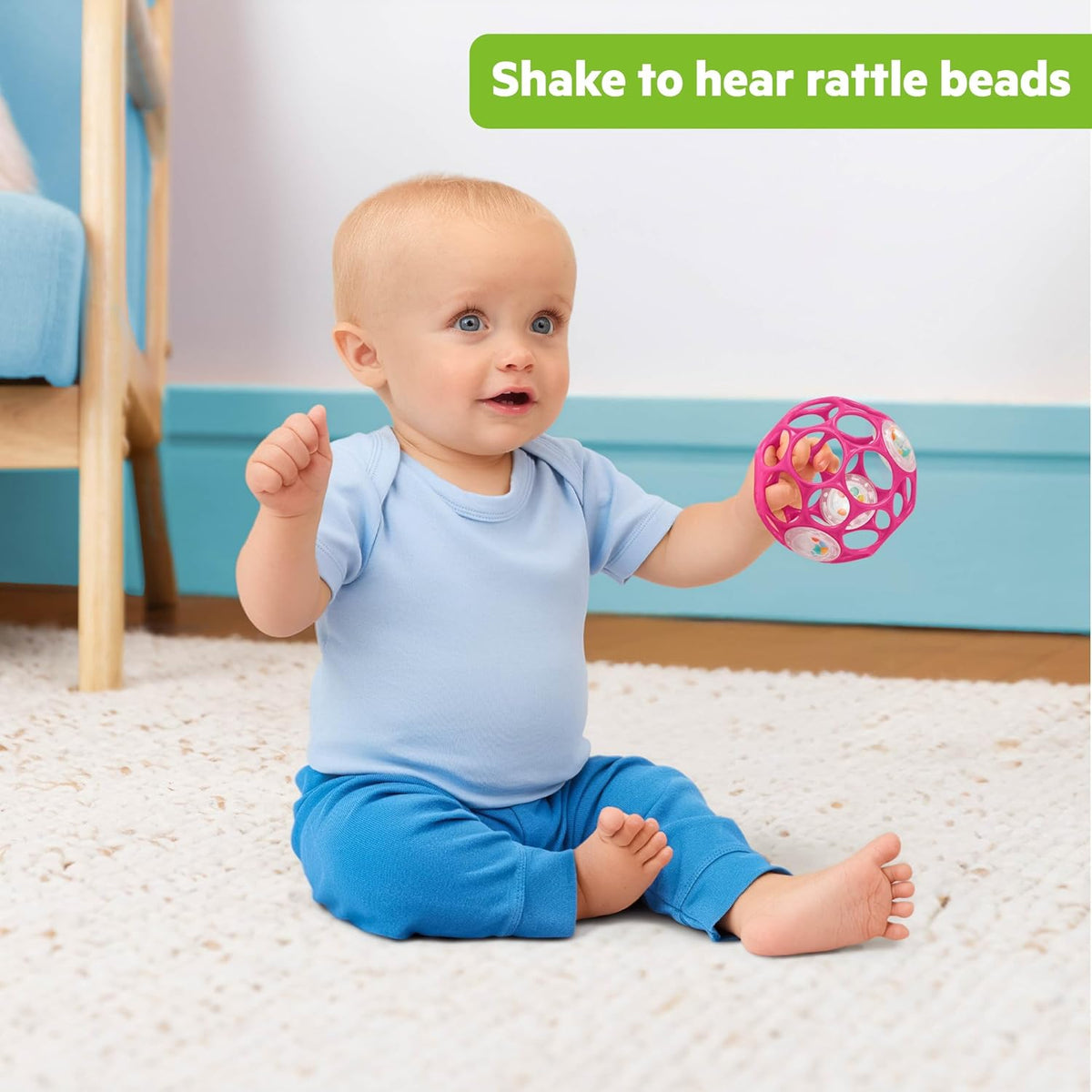 Bright Starts Oball Rattle - Juguete de agarre fácil, color rosa, p...