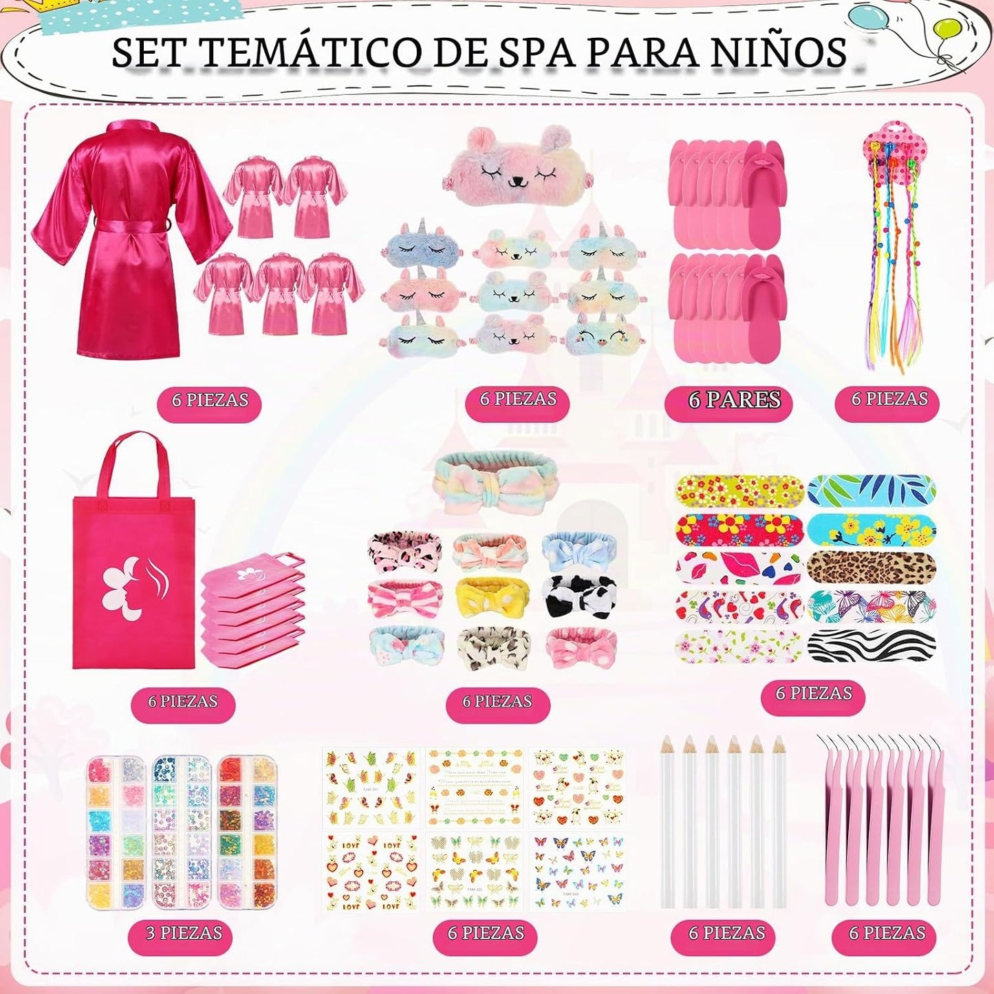 Suhine Juego de 6 juegos de spa para niñas, suministros para fiesta...