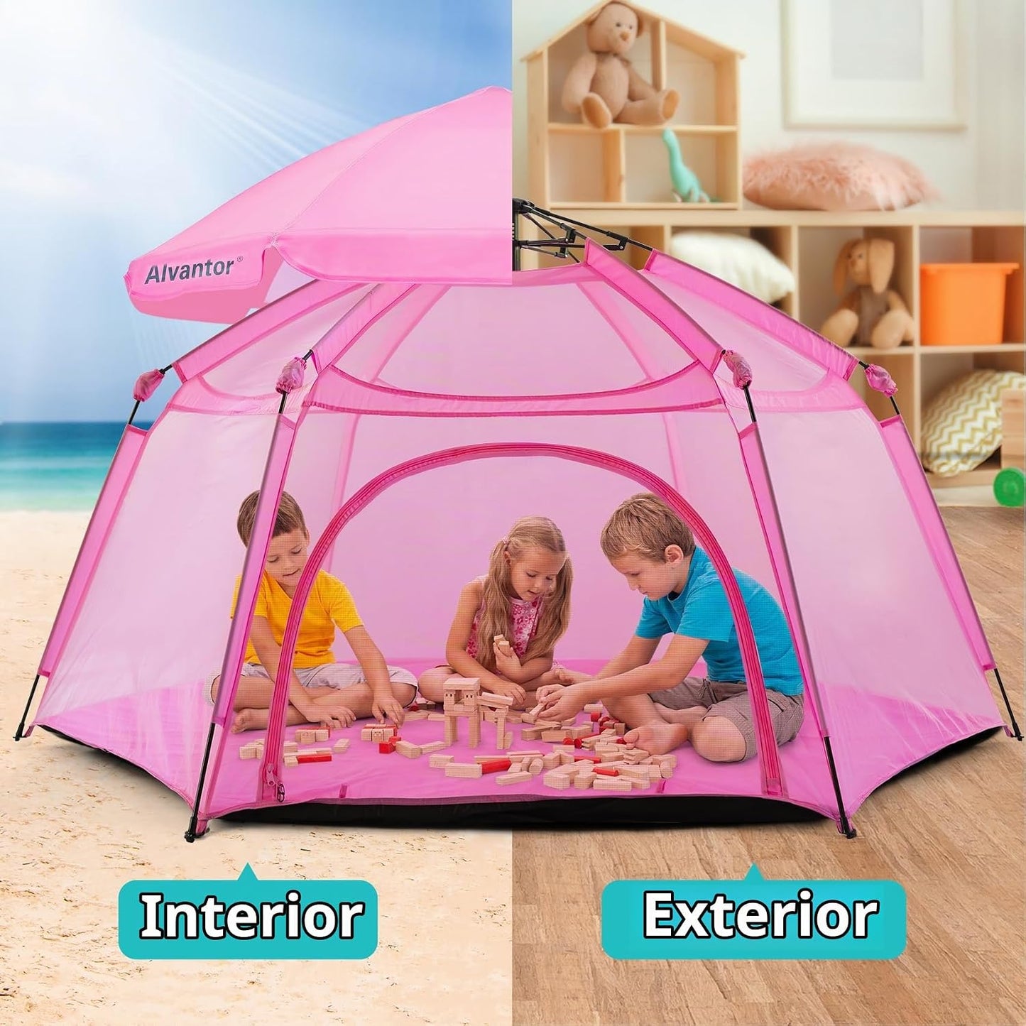 Alvantor® Corralito Pop Up de 84 x 84 x 44 pulgadas portátil para b...