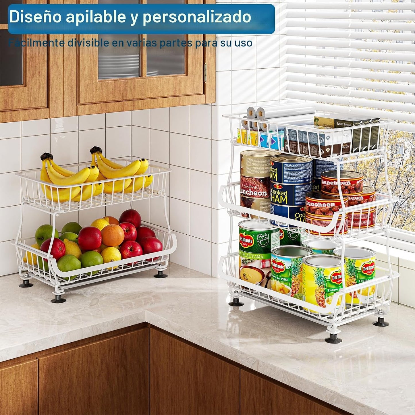 OKZEST Organizador de piso de despensa rodante de 3 niveles y carri...