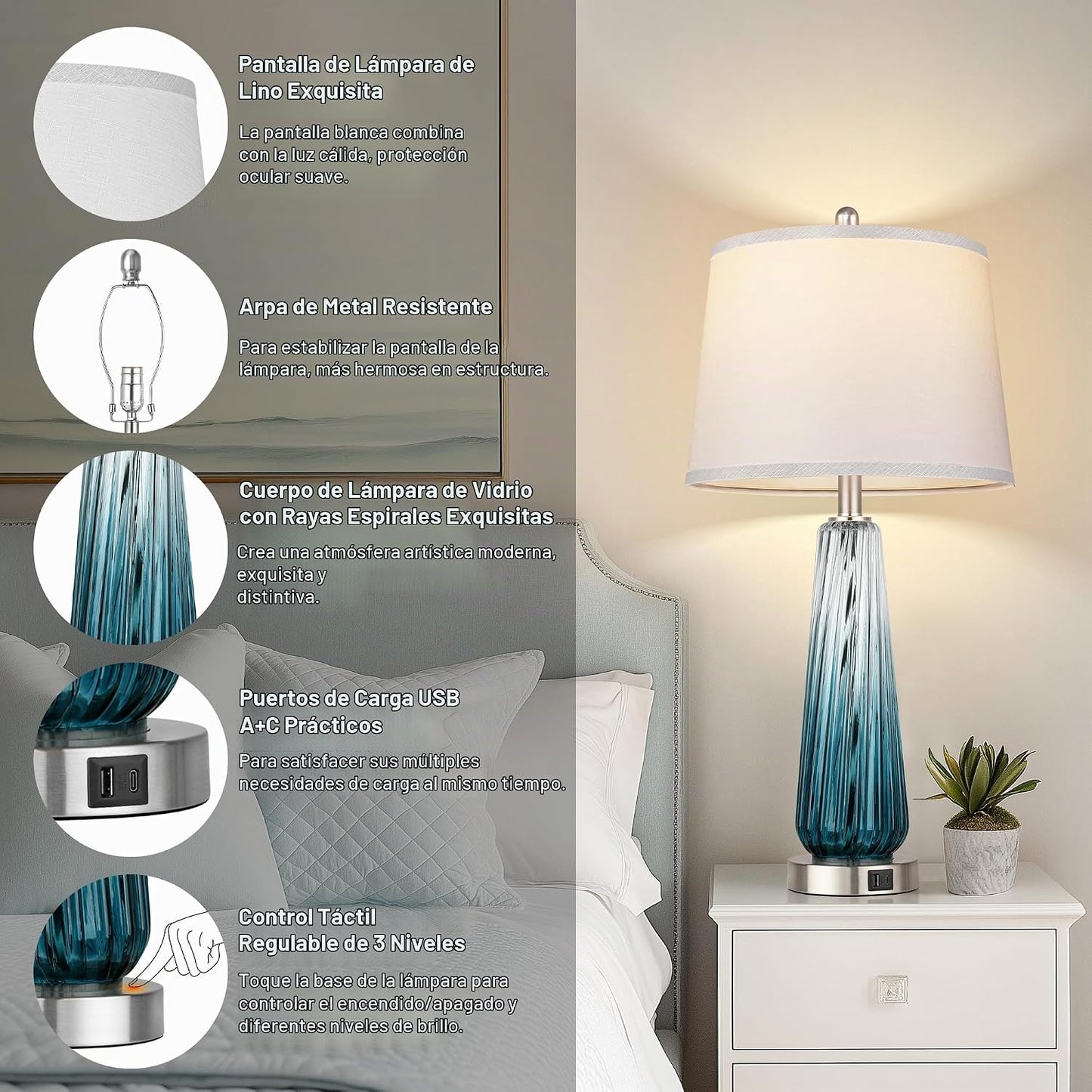 Lámparas de mesa de cristal para sala de estar, modernas lámparas d...