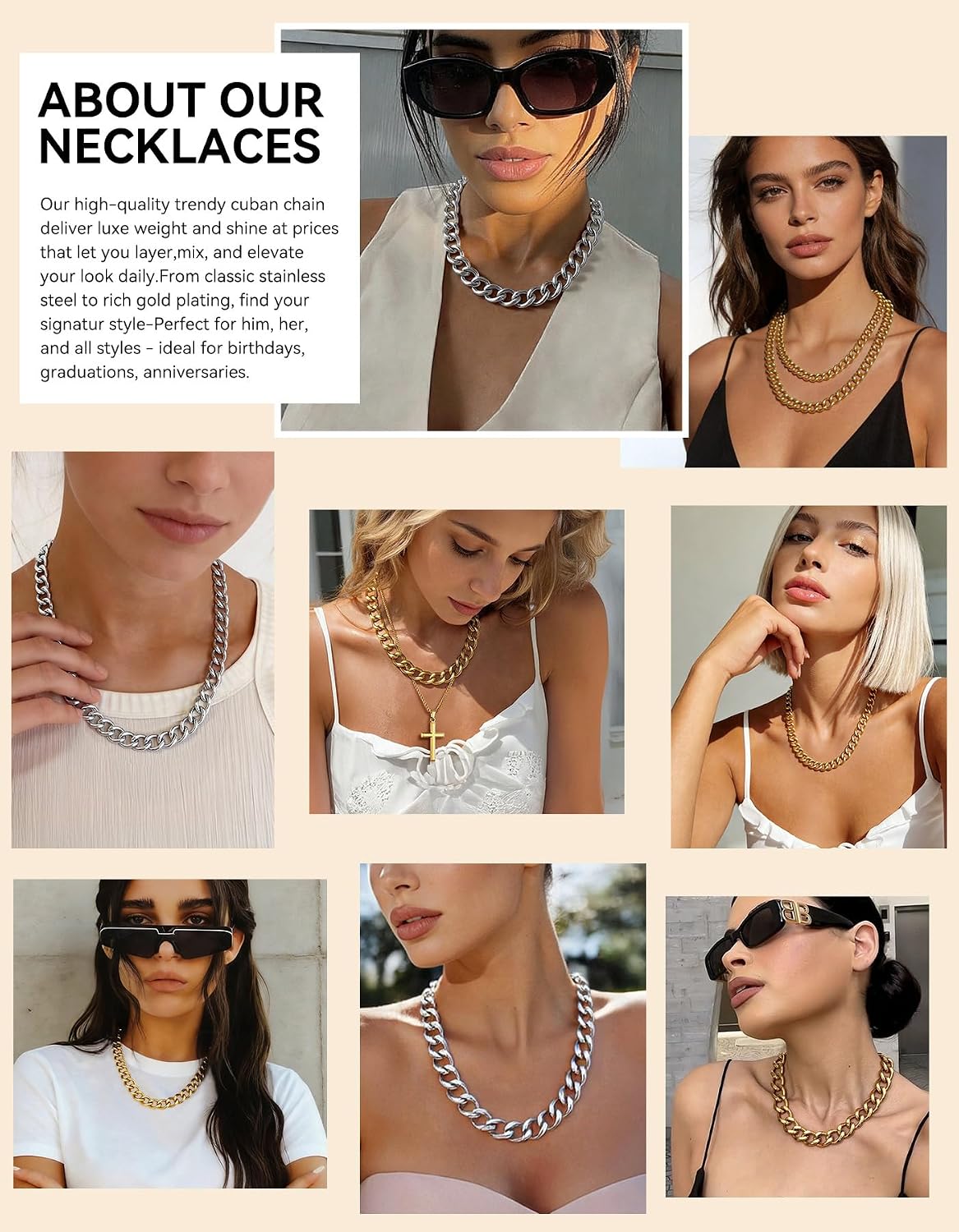 ChainsHouse Cadena de eslabones cubanos para mujer, collar grueso d...