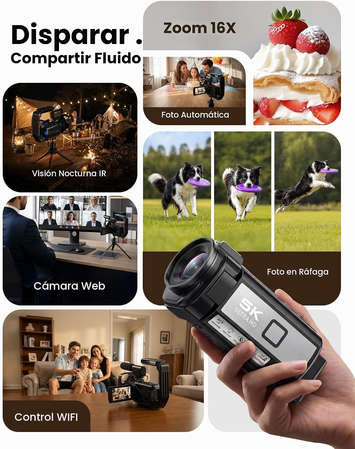 Videocámara de video 5K, cámaras de video de 64MP para filmar con p...