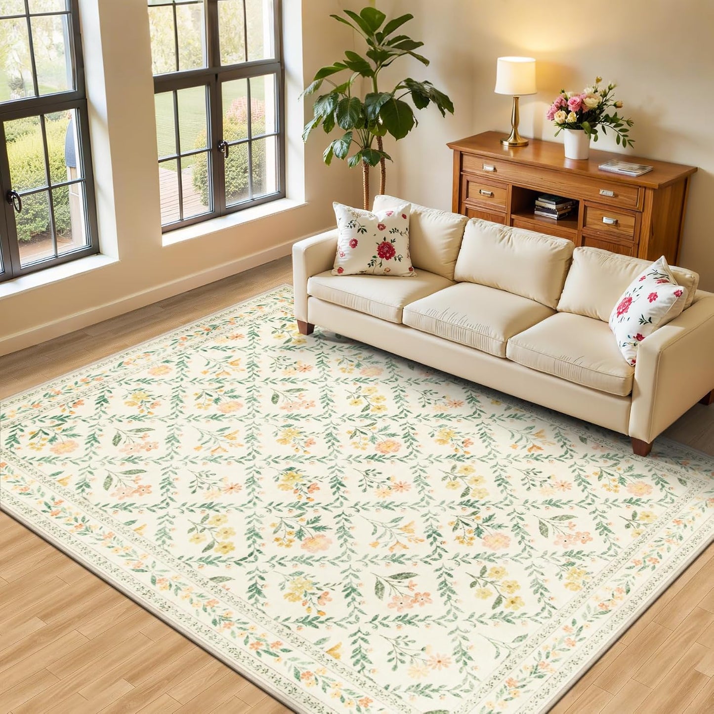 PLHXFR Alfombra de área de 6x9 sala de estar: Alfombra floral lavab...
