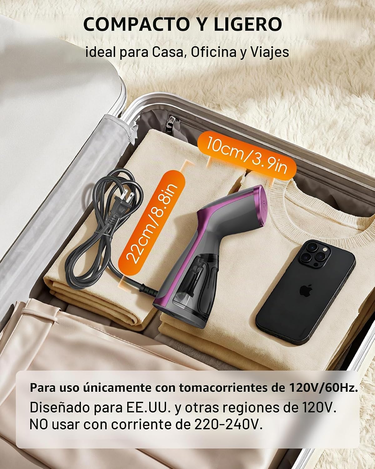 OGHom Vaporizador para ropa, removedor de arrugas portátil de mano,...