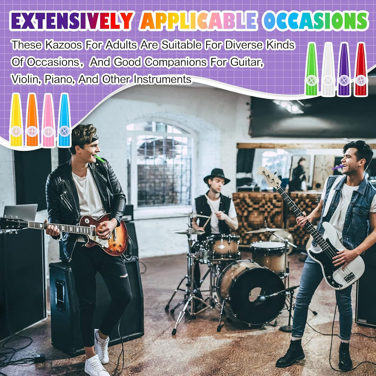 Blulu Paquete de 24 piezas de 8 colores de Kazoos de fiesta, paquet...