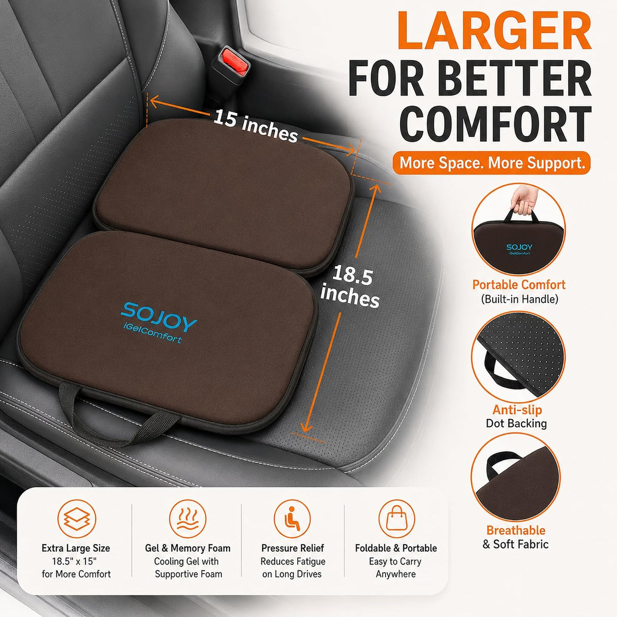 Sojoy Cojín de asiento de gel plegable 3 en 1 con espuma viscoelást...