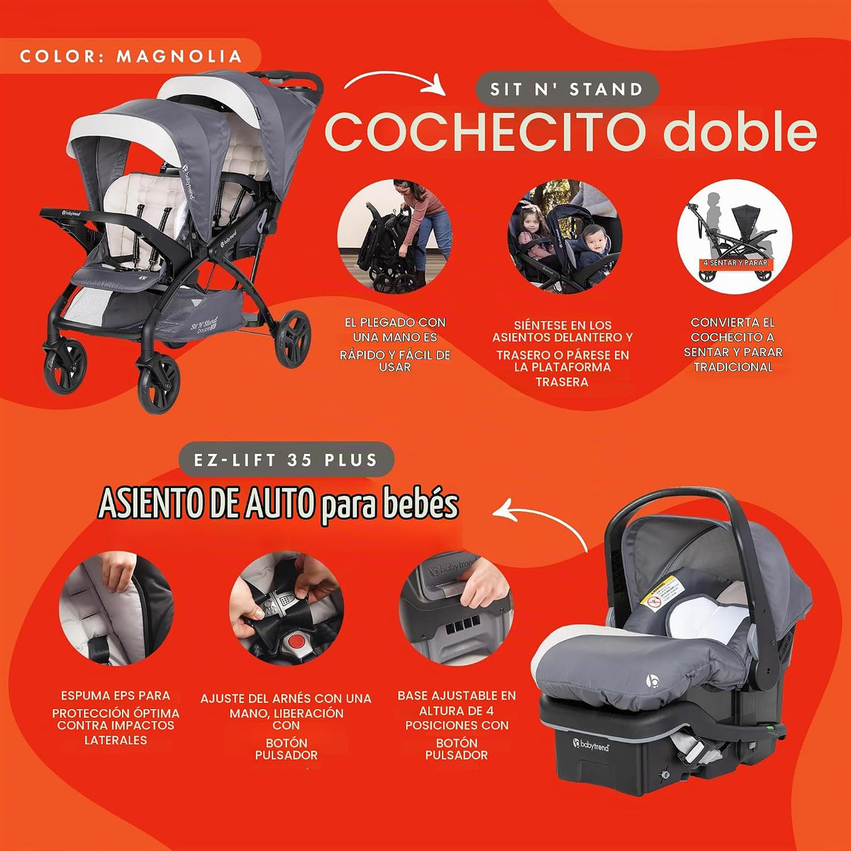 Baby Trend Sit N' Stand 2.0 DLX - Cochecito doble y asiento EZ-...