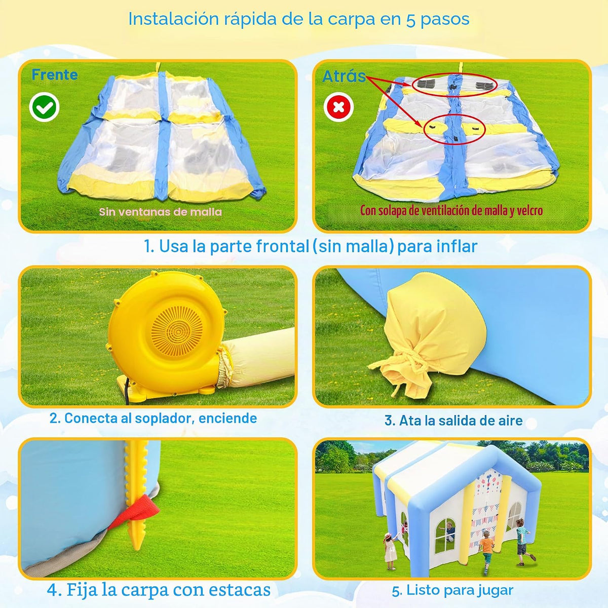 WELLFUNTIME - Casa de juegos inflable para niños con soplador de ai...