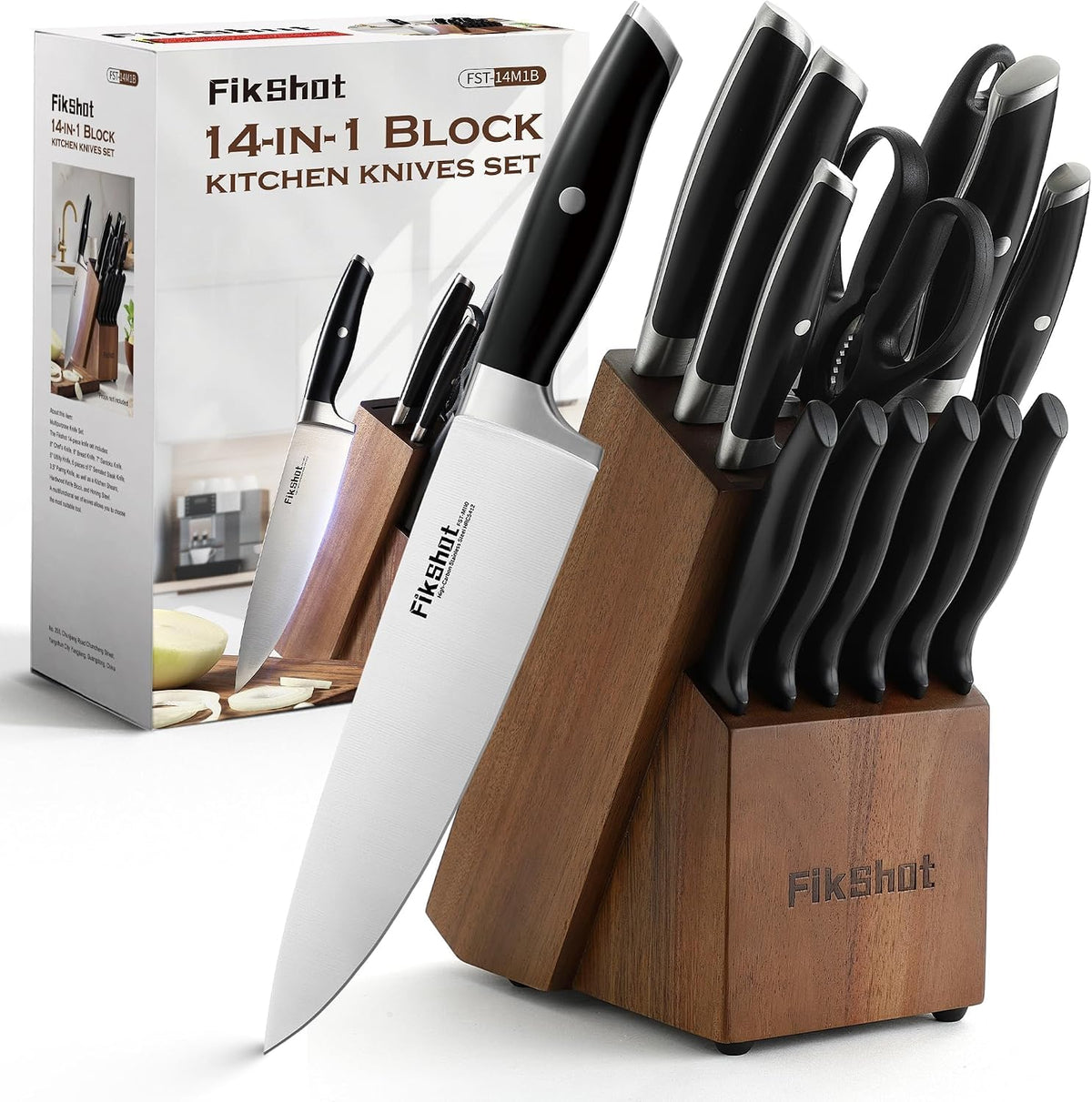 FIKSHOT - Juego de bloques de cuchillos, juego de cuchillos de coci...