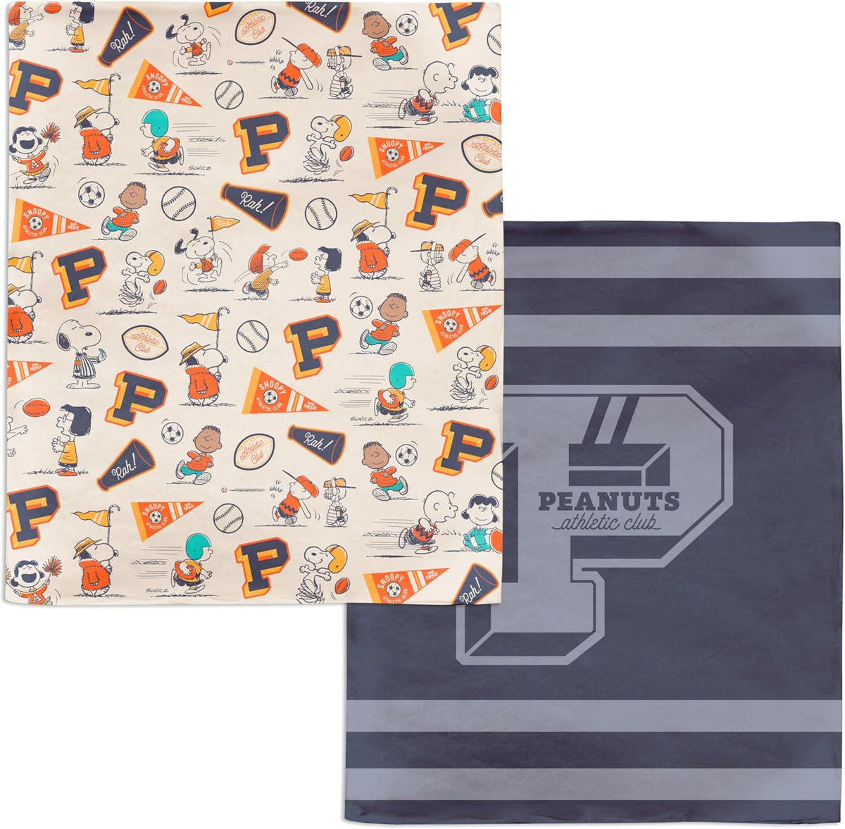 Hallmark Manta de felpa Peanuts, rayas azul marino y gris (50 x 60...
