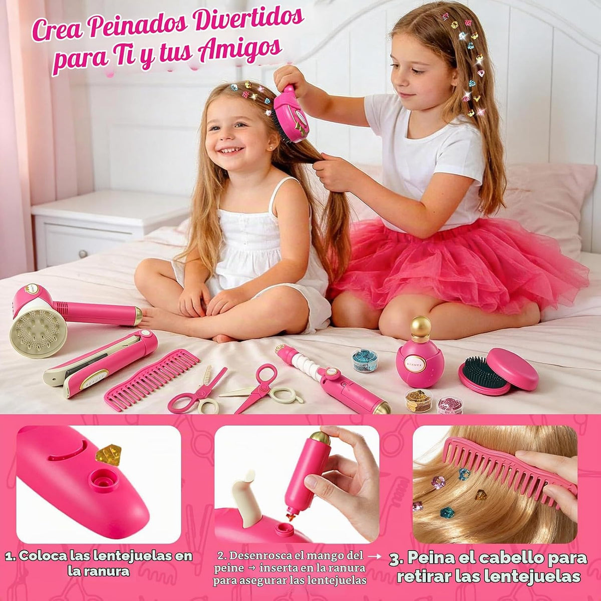Toylink Juguetes de peluquería para niñas, 21 piezas de juguetes de...