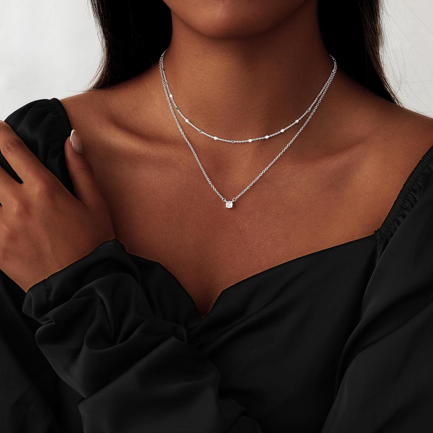 Coshilta Collares de oro en capas para mujer, chapado en plata de l...