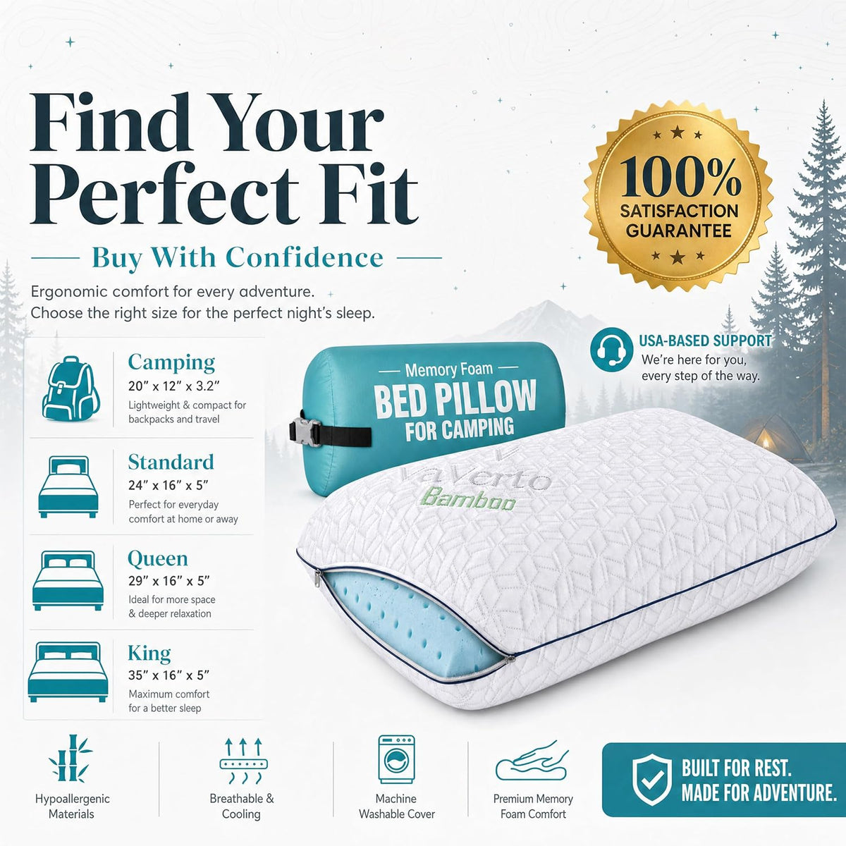 Vaverto Almohada pequeña de espuma viscoelástica para camping, paqu...