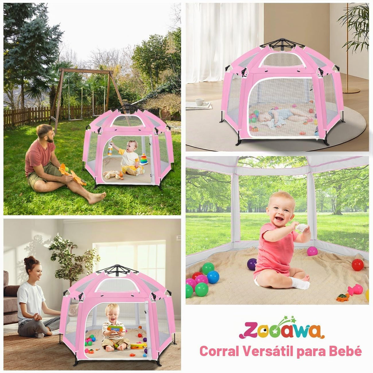 Zooawa Corralito desplegable para bebés, corralito portátil para be...