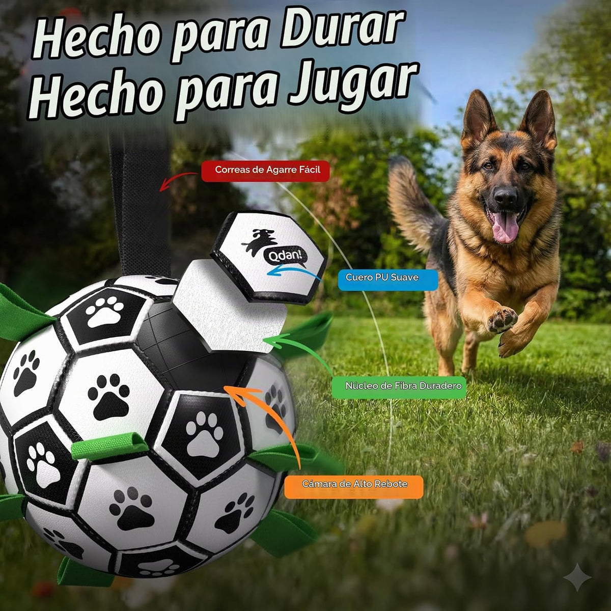 QDAN Juguetes grandes para perros, pelota de fútbol para perros con...