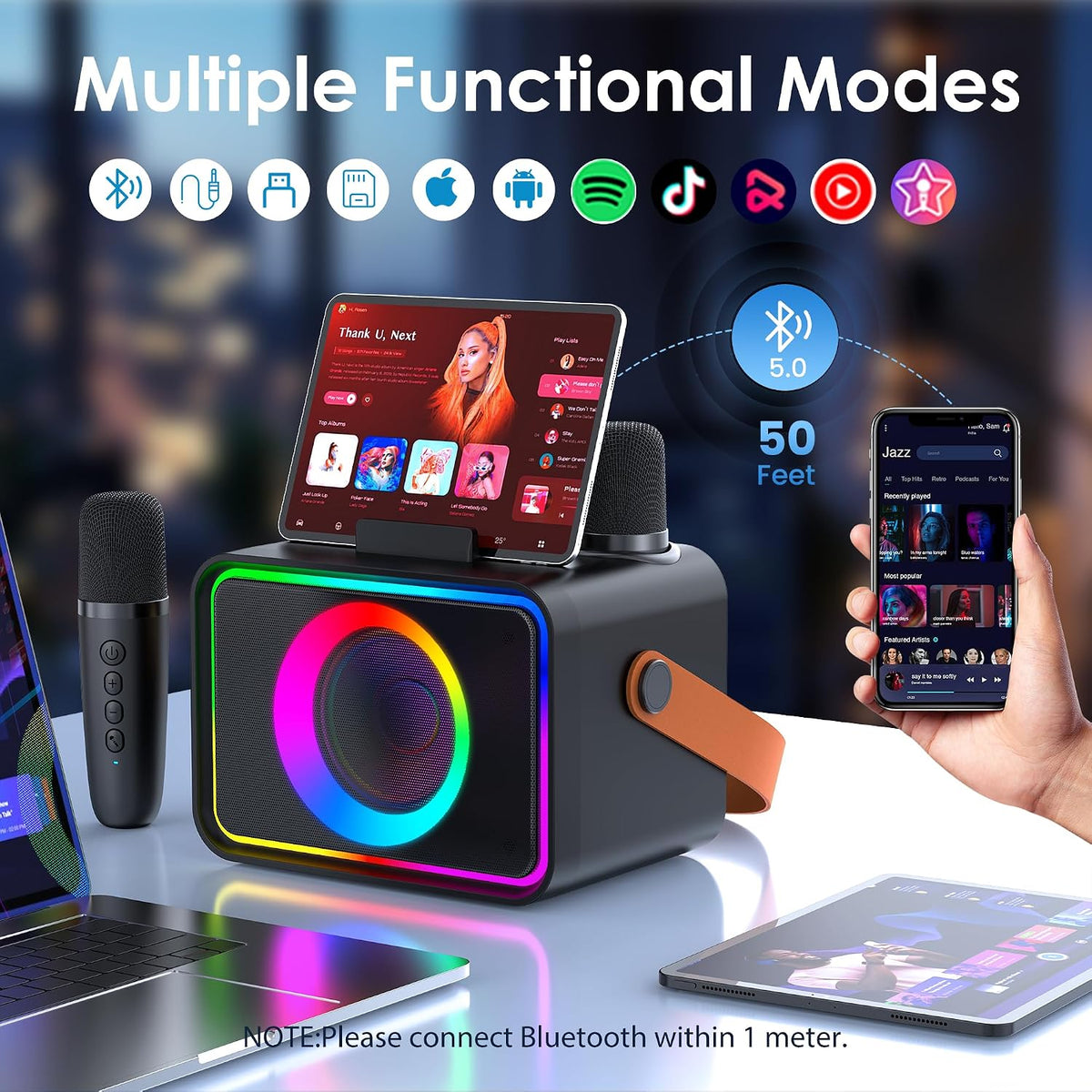 Máquina de karaoke para niños y adultos, altavoz Bluetooth 3 micróf...