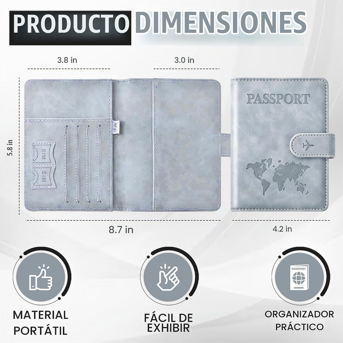Soporte para pasaporte para artículos esenciales de viaje, funda ti...