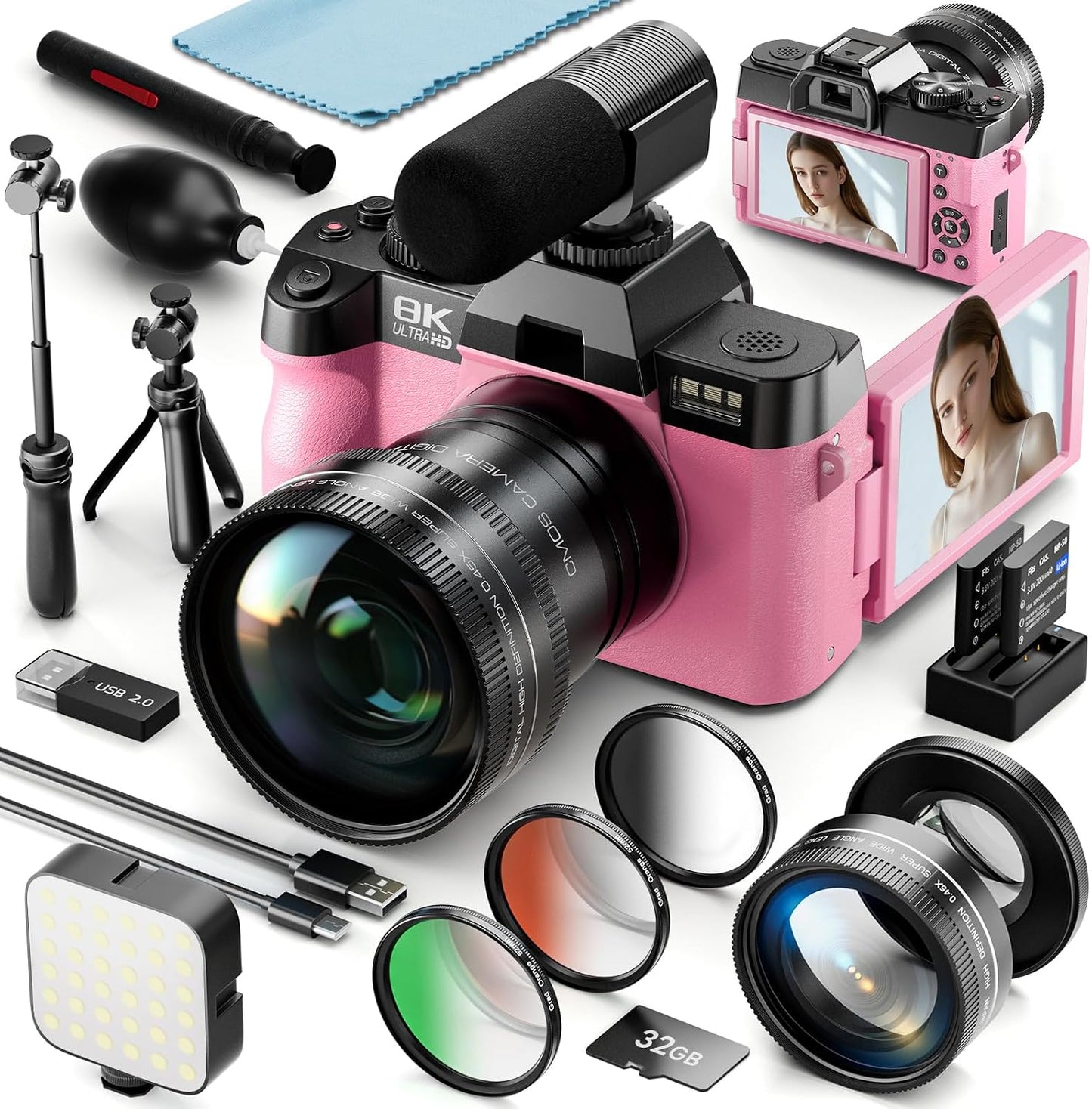 Cámaras digitales 8K 64MP para fotografía, zoom 16X, 3 filtros de c...