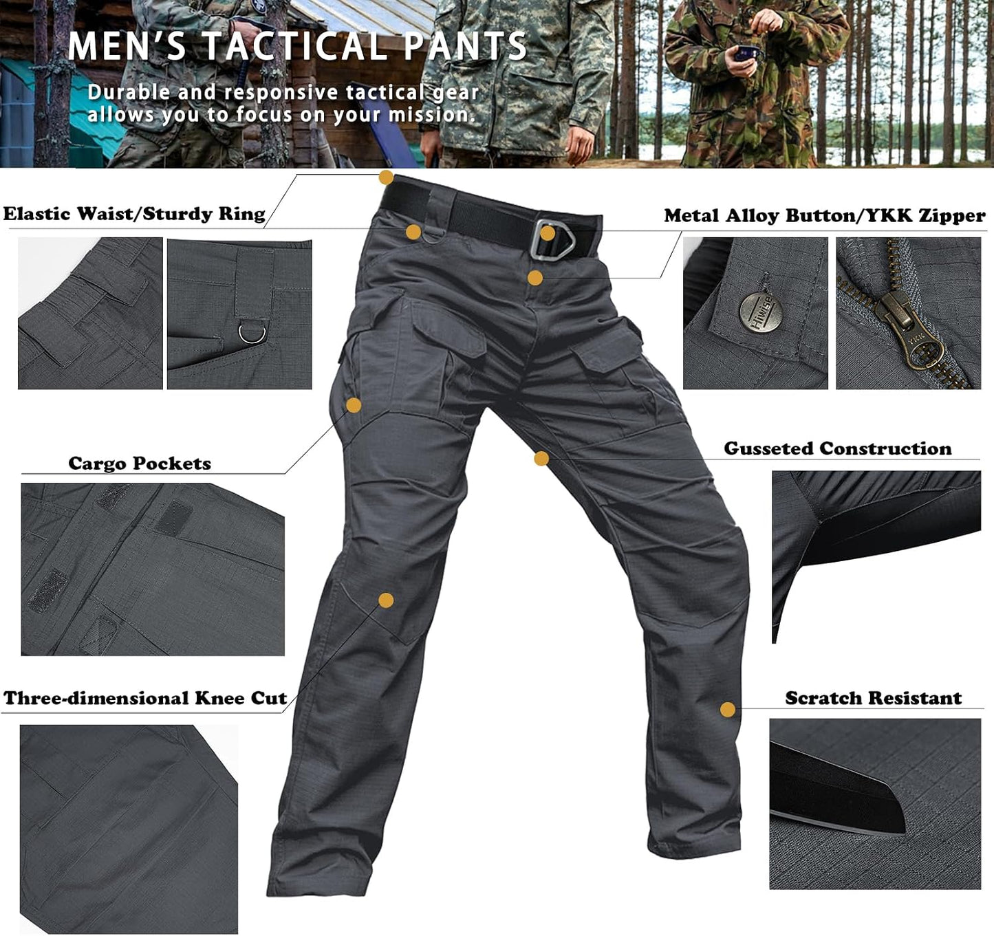 Hiwise Pantalones tácticos elásticos para hombre, resistentes al ag...
