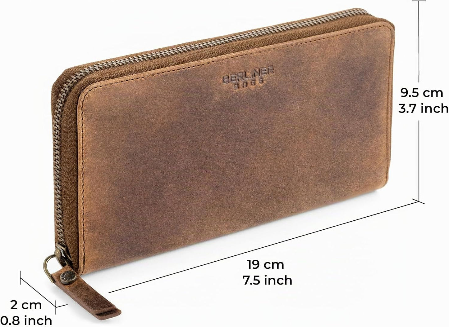 BERLINER BAGS Cartera de cuero genuino con cremallera para mujer, c...