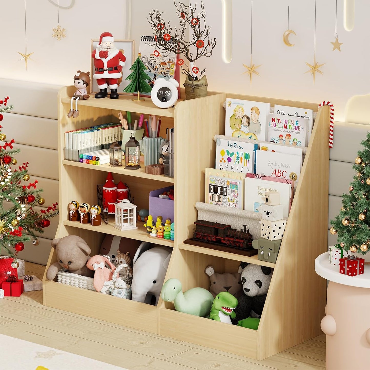 IKALIFE Estantería de madera grande para niños de 39" y organiz...