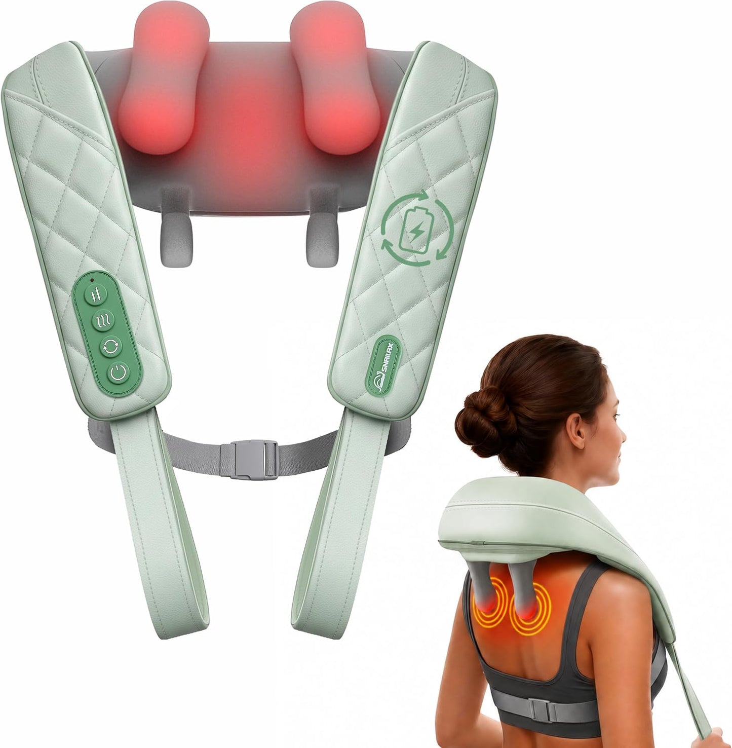 Snailax - Masajeador Shiatsu Inalámbrico para Cuello con Calor, Mas...