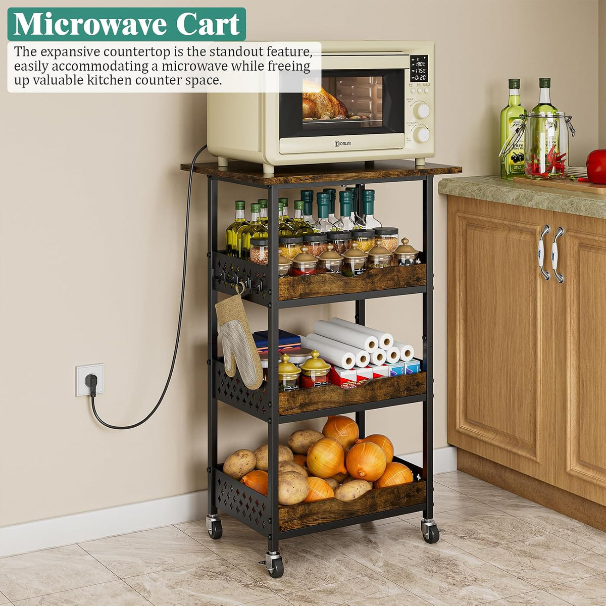 Giwil Carrito de cocina rodante de 4 niveles, soporte para microond...