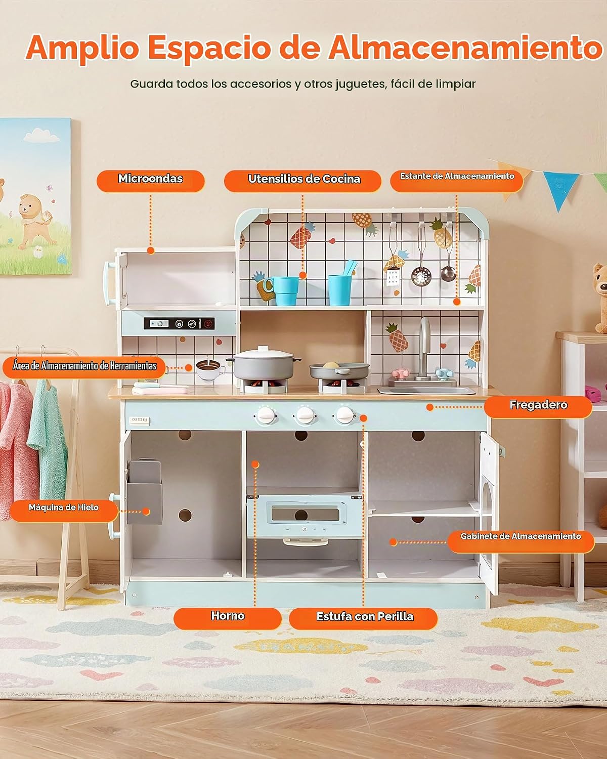 VEVOR Cocina de Juguete de Madera, Cocina de Juego para Niños con L...